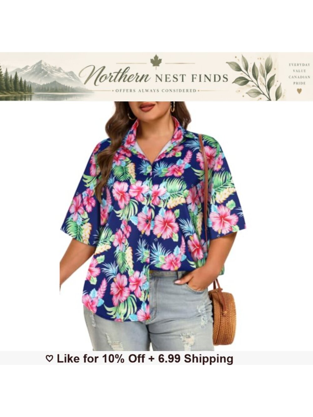 Plus Size Hawaiian Shirt Oversized Button Down Floral Blouse